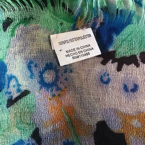 Floral Large Rectangle Scarf Lightweight Raw Edge Fringe 74” X 28” Head Wrap - Picture 3 of 4